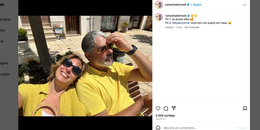 Natasha Dantas e William Bonner em viagem (Foto: Reprodução / Instagram) Natasha Dantas e William Bonner em viagem (Foto: Reprodução / Instagram)