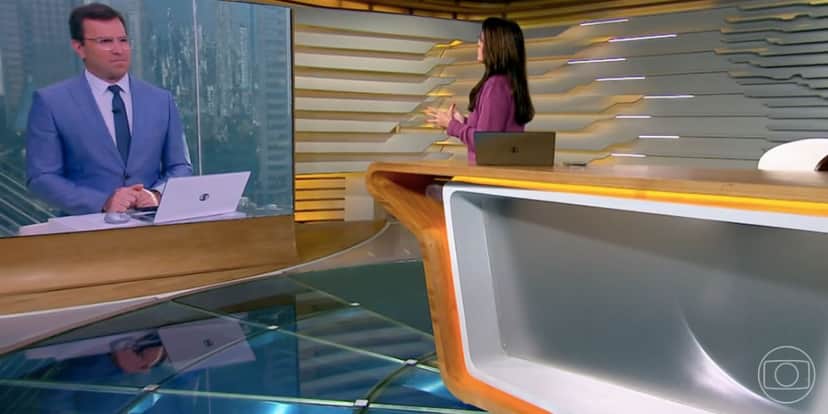 Rodrigo Bocardi no estúdio do Bom Dia SP e Ana Luiza Guimarães no Bom Dia Brasil (Foto: Reprodução / Globo) Rodrigo Bocardi no estúdio do Bom Dia SP e Ana Luiza Guimarães no Bom Dia Brasil (Foto: Reprodução / Globo)