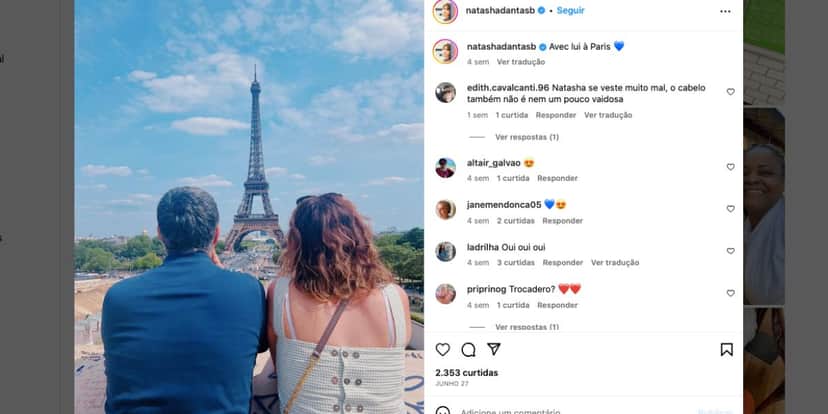 William Bonner e Natasha Dantas em Paris (Foto: Reprodução / Instagram) William Bonner e Natasha Dantas em Paris (Foto: Reprodução / Instagram)