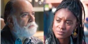 Antônio (Tony Ramos) e Menah (Camila Damião) em Terra e Paixão (Foto: Reprodução / Globo / Montagem TV Foco) Antônio (Tony Ramos) e Menah (Camila Damião) em Terra e Paixão (Foto: Reprodução / Globo / Montagem TV Foco)