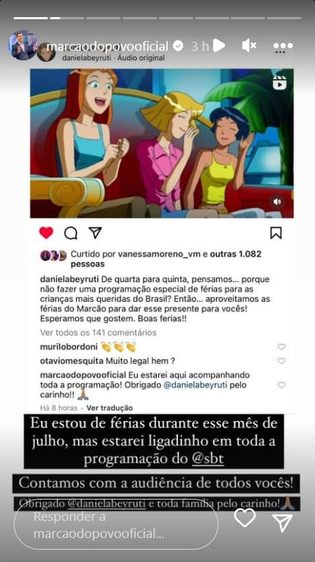 Marcão do Povo mandou recado para filha de Silvio Santos (Foto: Reprodução/ Instagram) Marcão do Povo mandou recado para filha de Silvio Santos (Foto: Reprodução/ Instagram)