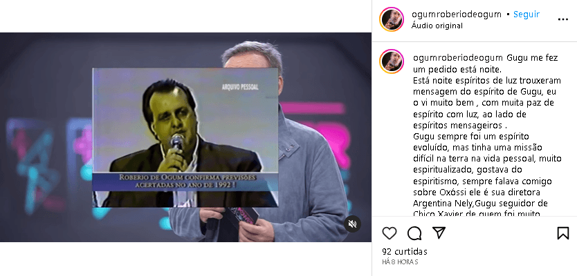 Vidente revelou contato com espírito de Gugu Liberato (Foto: Reprodução/ Instagram) Vidente revelou contato com espírito de Gugu Liberato (Foto: Reprodução/ Instagram)