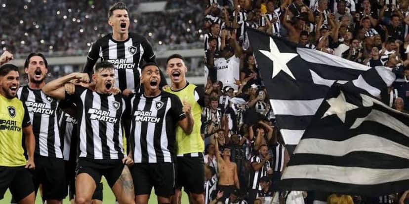 Jogadores do Botafogo comemorando com a torcida (Foto - Montagem TV Foco). Jogadores do Botafogo comemorando com a torcida (Foto - Montagem TV Foco).