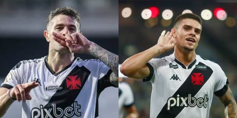 Vegetti e Gabriel Pec, craques do Vasco (Foto - Montagem TV Foco). Vegetti e Gabriel Pec, craques do Vasco (Foto - Montagem TV Foco).