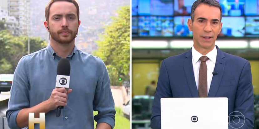 Repórter André Coelho durante entrada ao vivo com Cesar Tralli (Foto: Reprodução/TV Globo) Repórter André Coelho durante entrada ao vivo com Cesar Tralli (Foto: Reprodução/TV Globo)