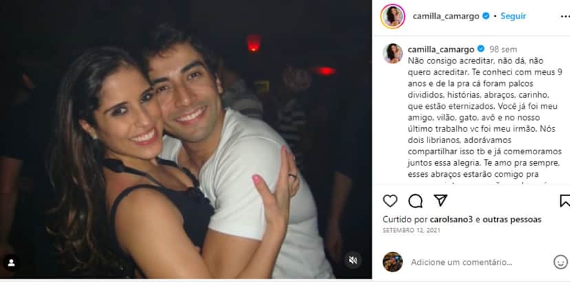 Camila Camargo lamentou muito a morte do ator (Reprodução: Instagram) Camila Camargo lamentou muito a morte do ator (Reprodução: Instagram)