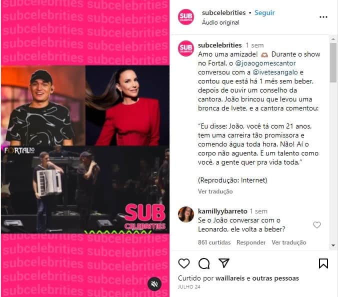 Ivete Sangalo aconselhou João Gomes (Foto: Instagram) Ivete Sangalo aconselhou João Gomes (Foto: Instagram)