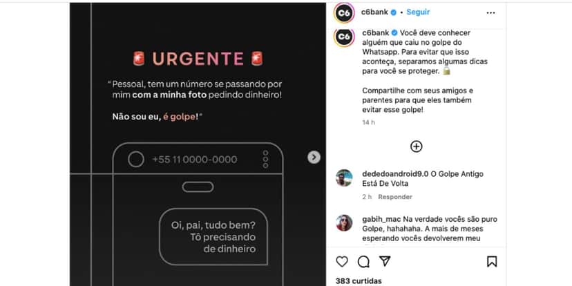 Comunicado do C6 Bank (Foto: Reprodução / Instagram) Comunicado do C6 Bank (Foto: Reprodução / Instagram)