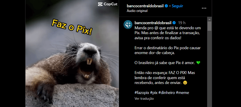 Banco Central faz anúncio de maneira descontraída através das redes sociais (Foto Reprodução/Instagram) Banco Central faz anúncio de maneira descontraída através das redes sociais (Foto Reprodução/Instagram)
