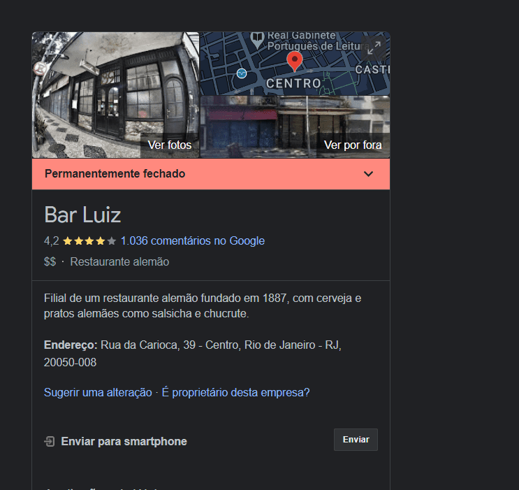 Informação do local na internet ainda afirma que o mesmo permanece fechado (Foto Reprodução/Google) Informação do local na internet ainda afirma que o mesmo permanece fechado (Foto Reprodução/Google)