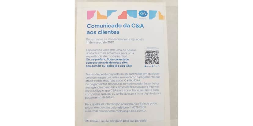Comunicado C&A (Foto: Reprodução / Internet) Comunicado C&A (Foto: Reprodução / Internet)