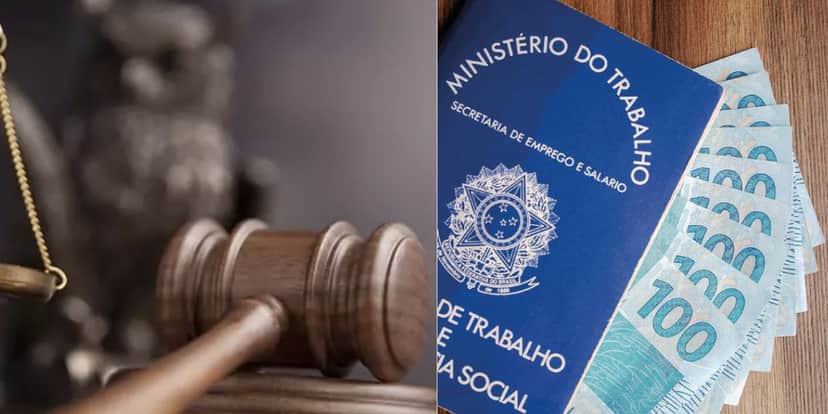 Justiça e carteira de trabalho com notas de dinheiro (Fotos: Reproduções / Internet) Justiça e carteira de trabalho com notas de dinheiro (Fotos: Reproduções / Internet)