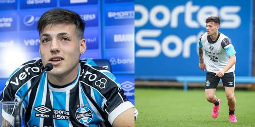 Lucas Besozzi, atacante do Grêmio (Foto - Montagem TV Foco). Lucas Besozzi, atacante do Grêmio (Foto - Montagem TV Foco).