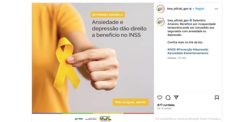 Comunicado sobre o setembro amarelo (Foto: Reprodução / Instagram) Comunicado sobre o setembro amarelo (Foto: Reprodução / Instagram)
