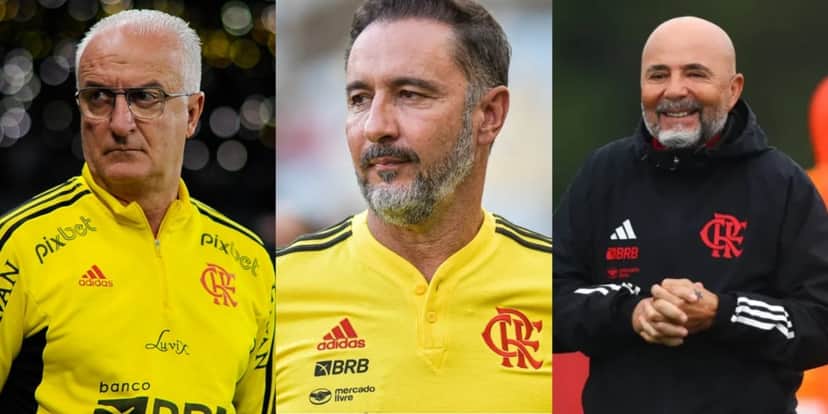 Técnicos do Flmanego Dorival Jr, Vitor Pereira e Jorge Sampaoli - (Foto: Reprodução / Internet) Técnicos do Flmanego Dorival Jr, Vitor Pereira e Jorge Sampaoli - (Foto: Reprodução / Internet)