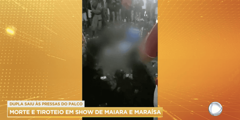 Reportagem sobre o tiroteio durante o show (Reprodução/Record) Reportagem sobre o tiroteio durante o show (Reprodução/Record)