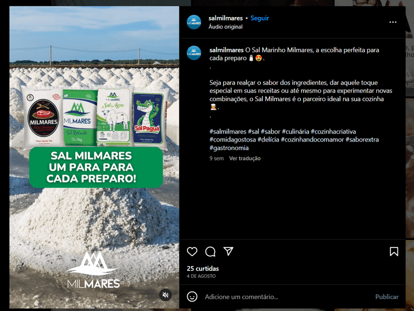 Todas as linhas de sal da Milmares consta no portfólio da marca, compartilhada até mesmo em seu perfil oficial do Instagram (Foto Reprodução/Instagram) Todas as linhas de sal da Milmares consta no portfólio da marca, compartilhada até mesmo em seu perfil oficial do Instagram (Foto Reprodução/Instagram)