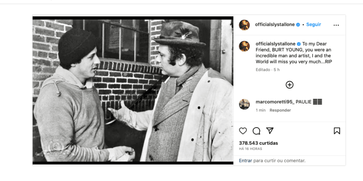 Comunicado de Sylvester Stallone (Foto: Reprodução / Instagram) Comunicado de Sylvester Stallone (Foto: Reprodução / Instagram)