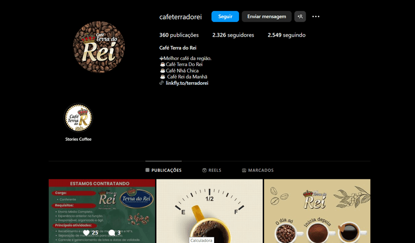 Perfil Oficial da Marca Café Terra do Rei nas redes sociais (Foto Reprodução/Instagram) Perfil Oficial da Marca Café Terra do Rei nas redes sociais (Foto Reprodução/Instagram)