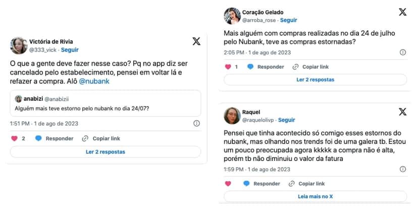 Usuários reclamam de estorno do banco (Foto: Reprodução / Twitter) Usuários reclamam de estorno do banco (Foto: Reprodução / Twitter)