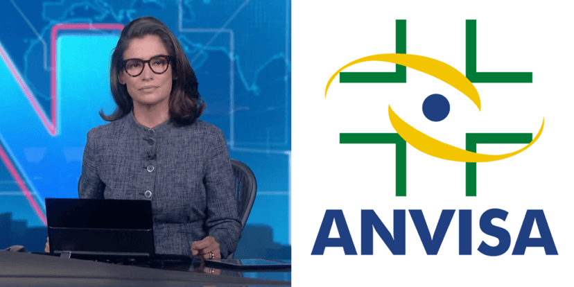 Renata Vasconcellos no JN - ANVISA (Foto: Reprodução, Globo, Montagem, TV Foco) Renata Vasconcellos no JN - ANVISA (Foto: Reprodução, Globo, Montagem, TV Foco)