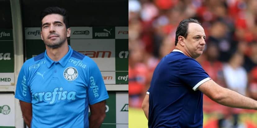 Abel Ferreira e Rogério Ceni no comando de suas equipes (Reprodução: Montagem TV Foco) Abel Ferreira e Rogério Ceni no comando de suas equipes (Reprodução: Montagem TV Foco)