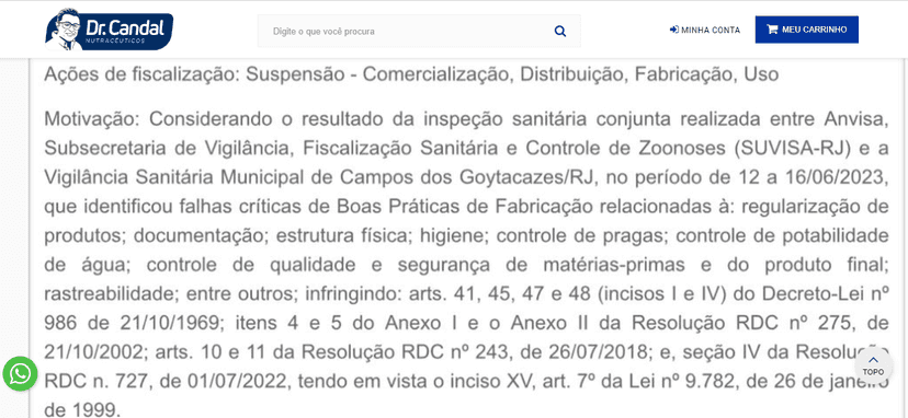 Empresa ainda não voltou a operar (Foto: Site Dr Candal) Empresa ainda não voltou a operar (Foto: Site Dr Candal)