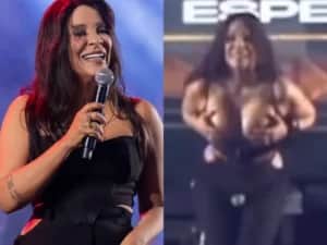 Cantora do Calcinha Preta, Silvânia Aquino surpreendeu os fãs ao mostrar os seios no palco - Foto Reprodução Instagram Cantora do Calcinha Preta, Silvânia Aquino surpreendeu os fãs ao mostrar os seios no palco - Foto Reprodução Instagram