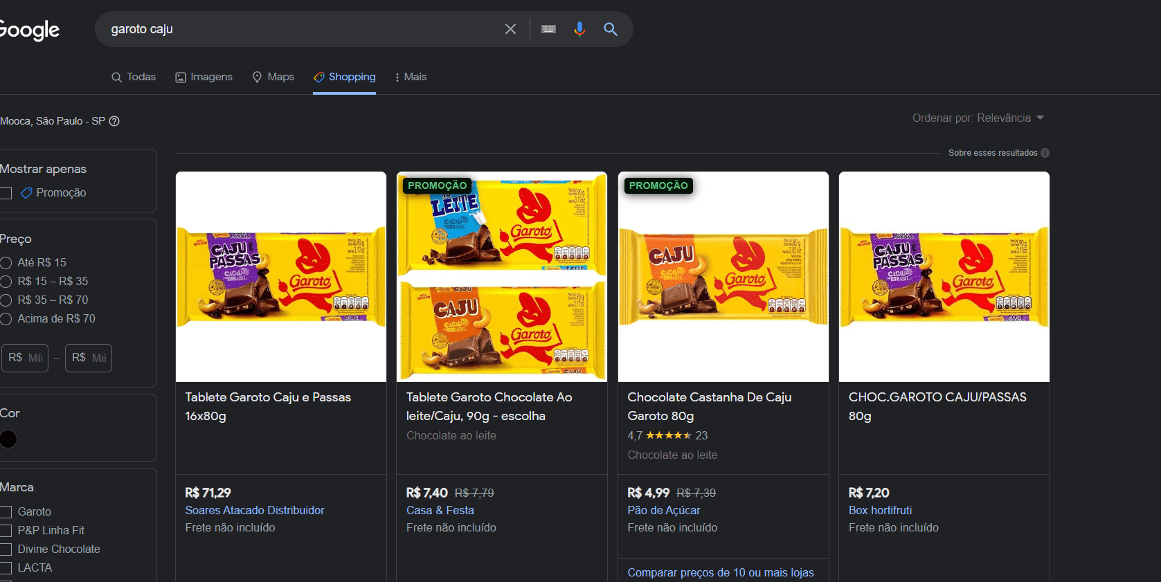 Chocolates garoto de Caju e Passas continuam sendo vendidos normalmente no mercado (Foto Reprodução/Google Shopping) Chocolates garoto de Caju e Passas continuam sendo vendidos normalmente no mercado (Foto Reprodução/Google Shopping)