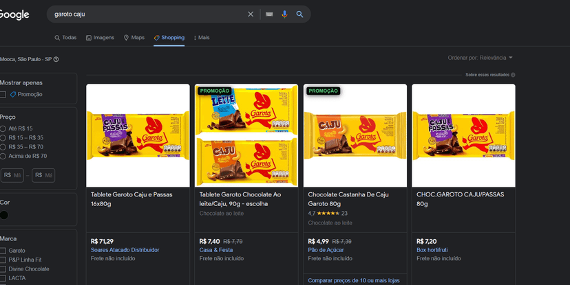 Chocolates garoto de Caju e Passas continuam sendo vendidos normalmente no mercado (Foto Reprodução/Google Shopping) Chocolates garoto de Caju e Passas continuam sendo vendidos normalmente no mercado (Foto Reprodução/Google Shopping)