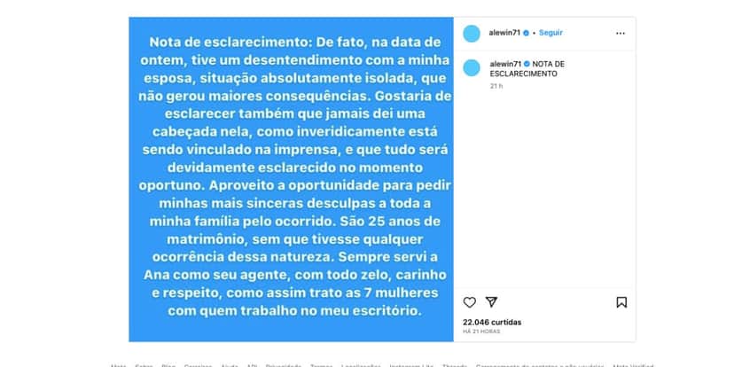 Comunicado Alexandre Corrêa (Foto: Reprodução / Instagram) Comunicado Alexandre Corrêa (Foto: Reprodução / Instagram)