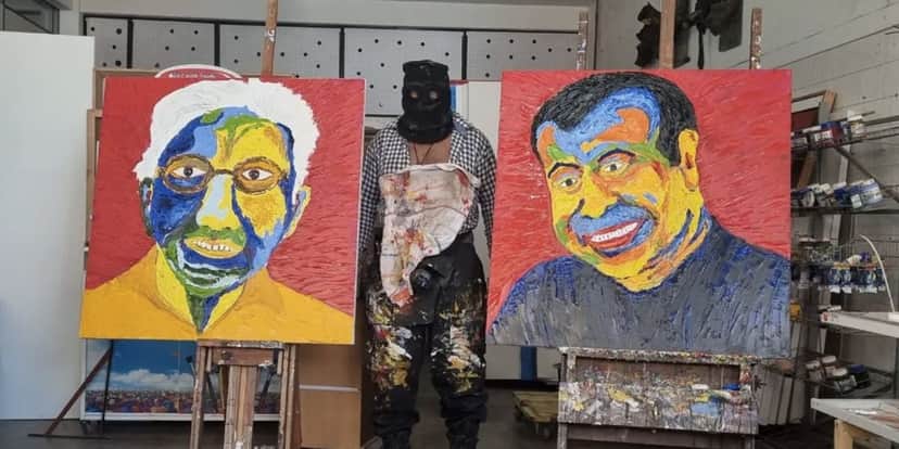 Pintura de Jayme Figura retrato de Leonel Mattos e DRM Marcus Almeida (Foto: Leonel Matos/Acervo pessoal) Pintura de Jayme Figura retrato de Leonel Mattos e DRM Marcus Almeida (Foto: Leonel Matos/Acervo pessoal)