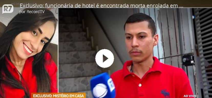 Repórter entrevistando irmão da vítima encontrada morta - Foto Reprodução Record Repórter entrevistando irmão da vítima encontrada morta - Foto Reprodução Record