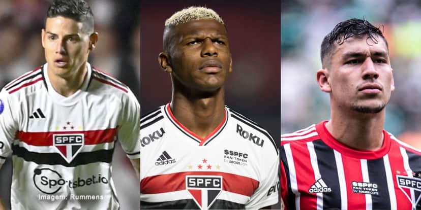 James Rodríguez, Arboleda e Ferraresi são jogadores do São Paulo - (Foto: Reprodução / Internet) James Rodríguez, Arboleda e Ferraresi são jogadores do São Paulo - (Foto: Reprodução / Internet)