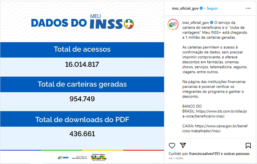 Publicação do INSS nas redes sociais - Foto: Instagram Publicação do INSS nas redes sociais - Foto: Instagram