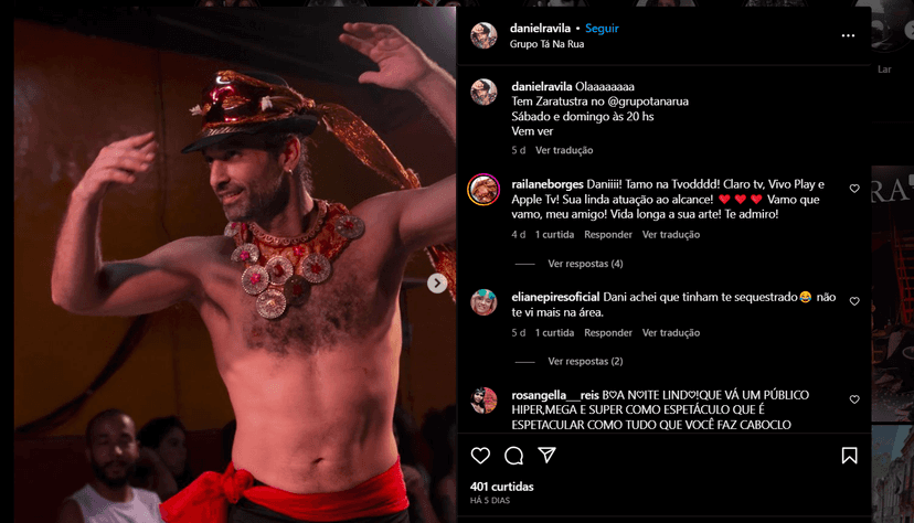 Divulgação do último trabalho de Daniel Ávila, o Dudu de A Viagem, pelas redes sociais (Foto Reprodução/Instagram) Divulgação do último trabalho de Daniel Ávila, o Dudu de A Viagem, pelas redes sociais (Foto Reprodução/Instagram)