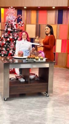A apresentadora Gardênia Cavalcante e a chef Laíse Lopes A apresentadora Gardênia Cavalcante e a chef Laíse Lopes