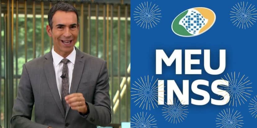 César Tralli no Jornal Hoje e logo do INSS (Fotos: Reproduções / Globo / Internet) César Tralli no Jornal Hoje e logo do INSS (Fotos: Reproduções / Globo / Internet)