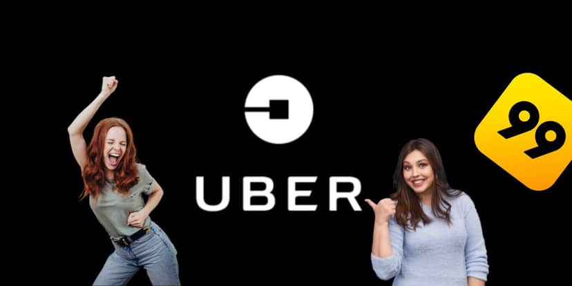 Logo da Uber, da 99 e pessoas comemorando - Foto Reprodução Internet Logo da Uber, da 99 e pessoas comemorando - Foto Reprodução Internet