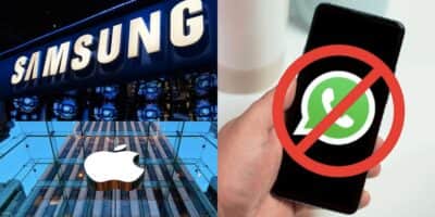 Samsung, Apple e pessoa segurando celular com aplicativo do WhatsApp (Fotos: Reproduções / Internet) Samsung, Apple e pessoa segurando celular com aplicativo do WhatsApp (Fotos: Reproduções / Internet)