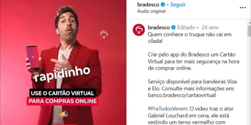 Bradesco orienta criação de cartão digital (Foto: Reprodução/Instagram) Bradesco orienta criação de cartão digital (Foto: Reprodução/Instagram)