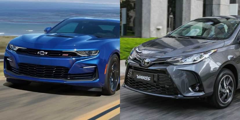 Chevrolet Camaro e Toyota Yaris (Reprodução: Montagem TV Foco) Chevrolet Camaro e Toyota Yaris (Reprodução: Montagem TV Foco)