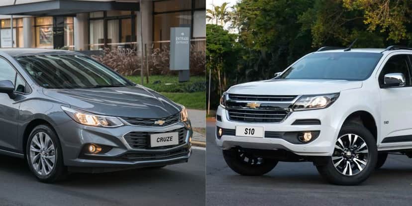 Chevrolet Cruze e Chevrolet S10 (Reprodução: Montagem TV Foco) Chevrolet Cruze e Chevrolet S10 (Reprodução: Montagem TV Foco)