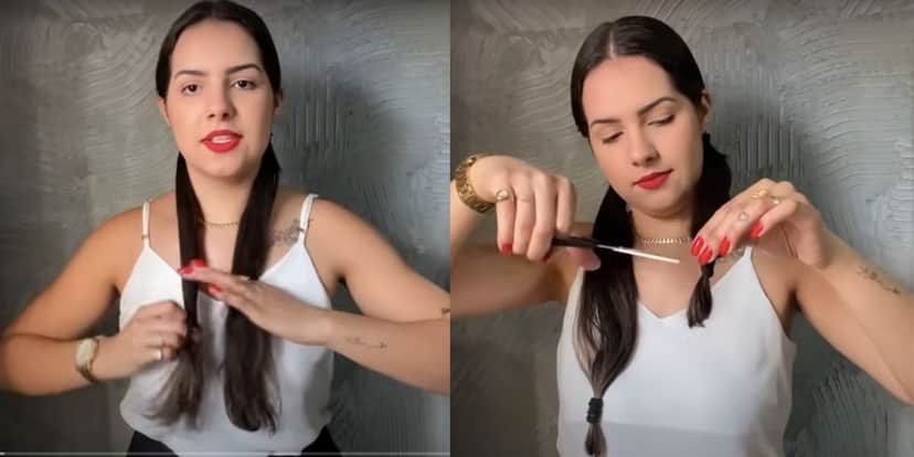 Separe o cabelo em partes iguais (Foto: Reprodução / YouTube Lolla Queren) Separe o cabelo em partes iguais (Foto: Reprodução / YouTube Lolla Queren)