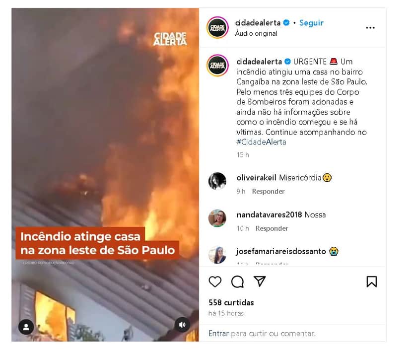 incêndio devastador em SP - Foto Reprodução Instagram incêndio devastador em SP - Foto Reprodução Instagram