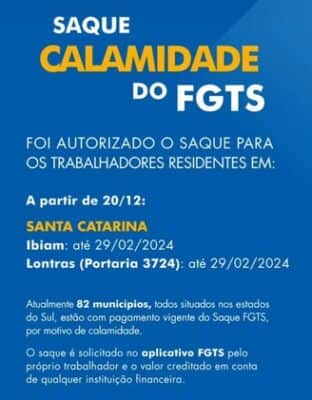 Saque Calamidade está disponível através do FGTS para alguns municípios do Sul (Foto: Reprodução / Instagram) Saque Calamidade está disponível através do FGTS para alguns municípios do Sul (Foto: Reprodução / Instagram)