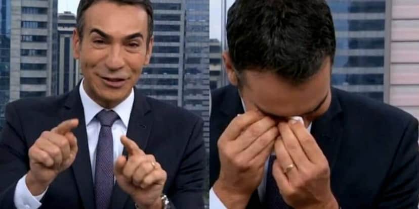 César Tralli chora durante o SP1 (Foto: Reprodução / Globo) César Tralli chora durante o SP1 (Foto: Reprodução / Globo)