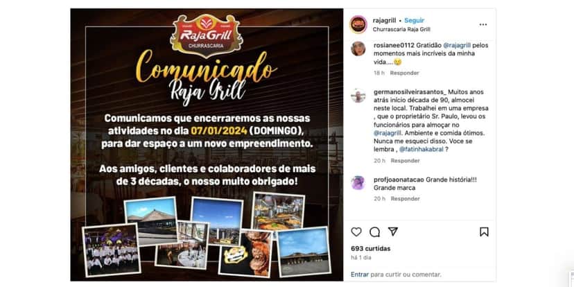 Comunicado de churrascaria (Foto: Reprodução / Instagram) Comunicado de churrascaria (Foto: Reprodução / Instagram)