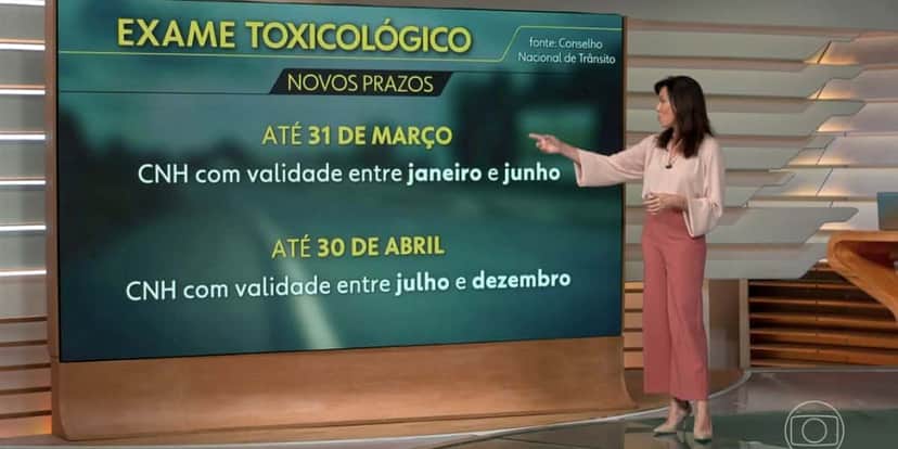 Datas exame toxicológico (Foto: Reprodução / Globo) Datas exame toxicológico (Foto: Reprodução / Globo)