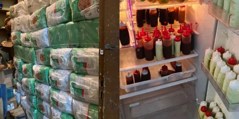A pizzaria não guardava os alimentos em local adequado (Reprodução: Montagem TV Foco) A pizzaria não guardava os alimentos em local adequado (Reprodução: Montagem TV Foco)